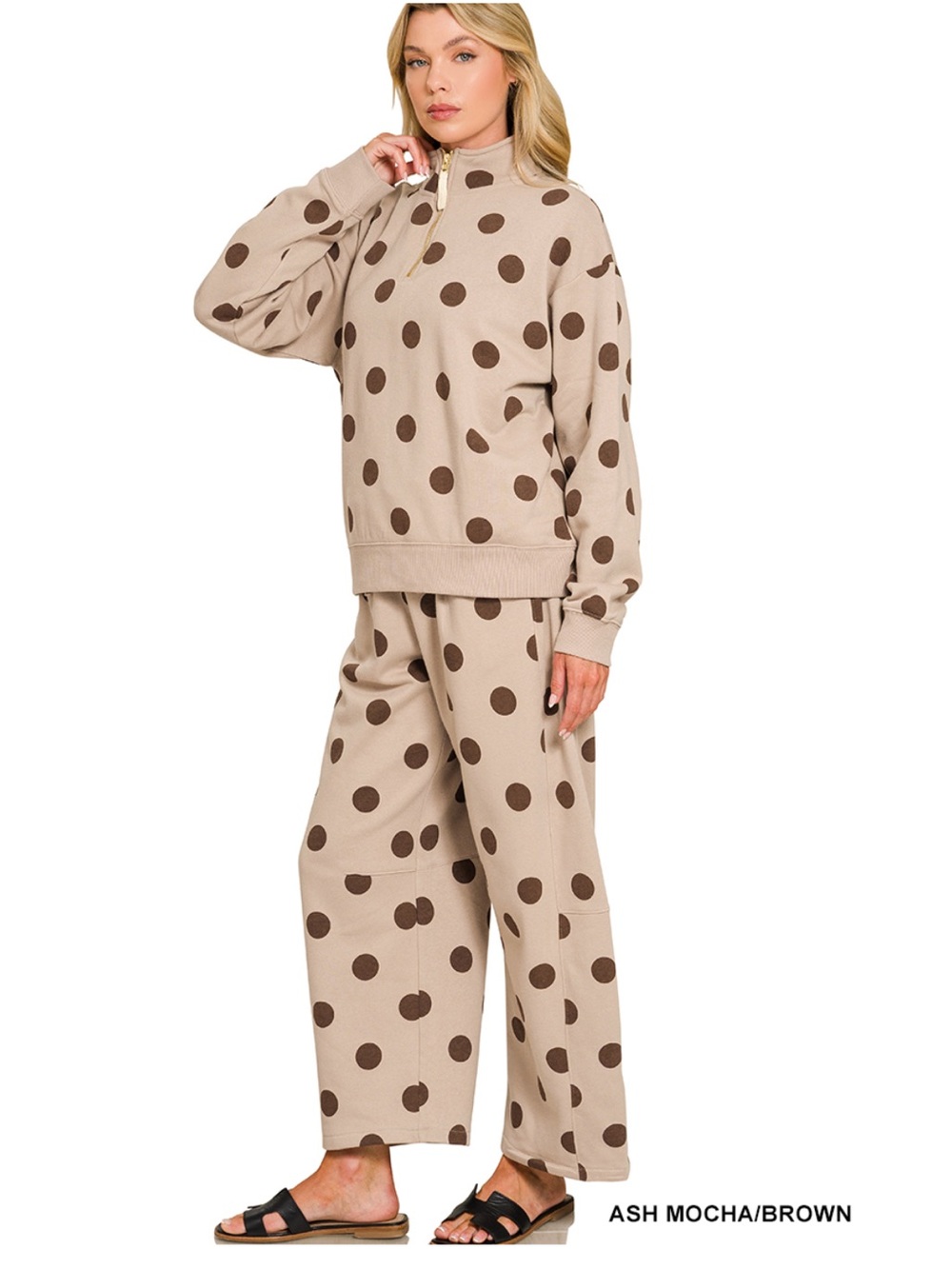 đź’•NEW! Polka Dot Barrel Fleece Lounge Pants - Ash Mocha/Brown - Picture 2 of 3